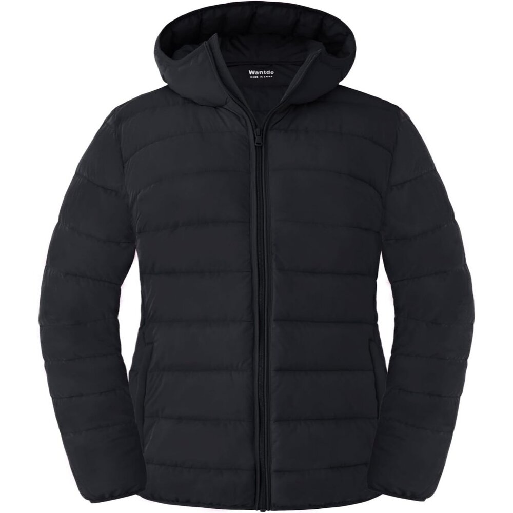 Women's Black Lightweight Full Zip Quilted Jackets Windproof Warm Hood Style